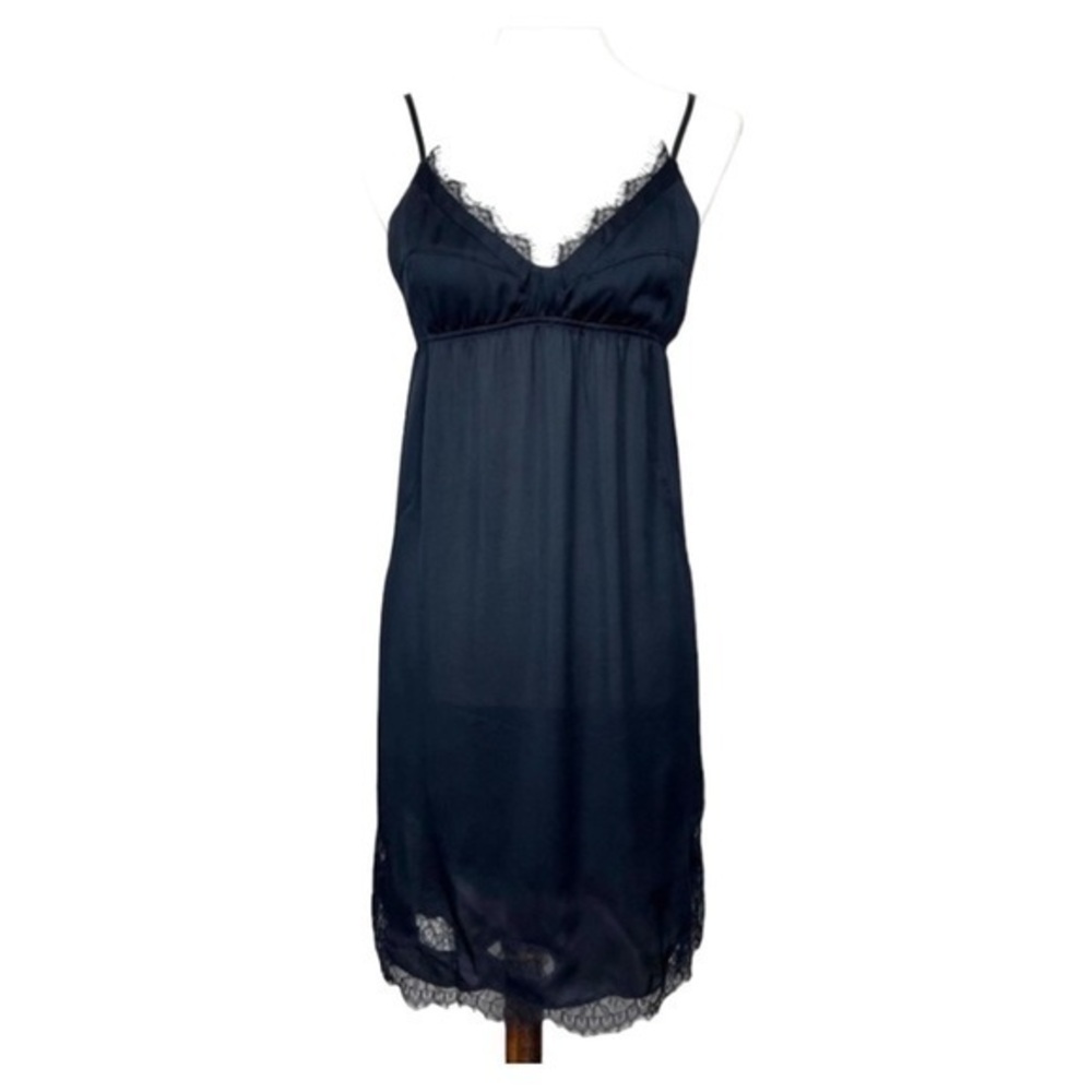 Aritzia Wilfred Black 100% Silk with Lace Trim Spaghetti Straps Slip Dress